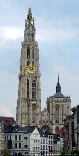 Our Ladies Cathedral ANTWERP 1 in ANTWERP / BELGIUM Seen from the Schelde