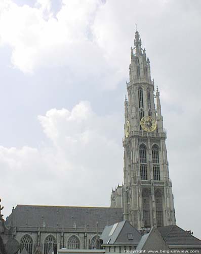 Onze-Lieve-Vrouw-Kathedraal ANTWERPEN 1 (centrum) in ANTWERPEN / BELGI Gezien van op terras Oude Beurs of uit het noorden