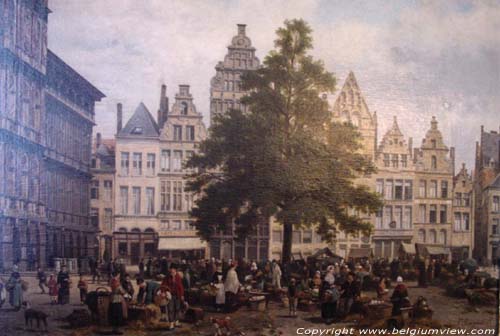 Grote Markt ANTWERPEN 1 (centrum) in ANTWERPEN / BELGI Oud schilderij uit stadhuis