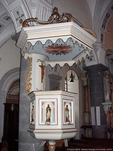 Saint-Nicholas RAEREN / BELGIUM The church contains a white pulpit that was decorated with gold.