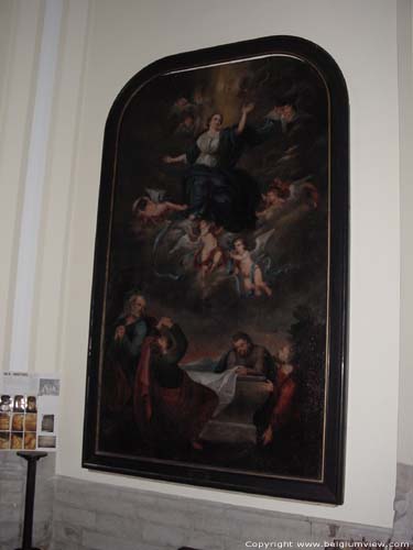 Kerk (te Beauchevin) GREZ-DOICEAU in GRAVEN / BELGI Schilderij van M.A. Breydel (Antwerpen, Vlaamse school) de broer van Karel Breydel.