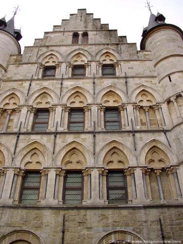 Stadhuis en belfort AALST foto De achtergevel heeft een vroeggotisch profiel, met een trapgevel. 