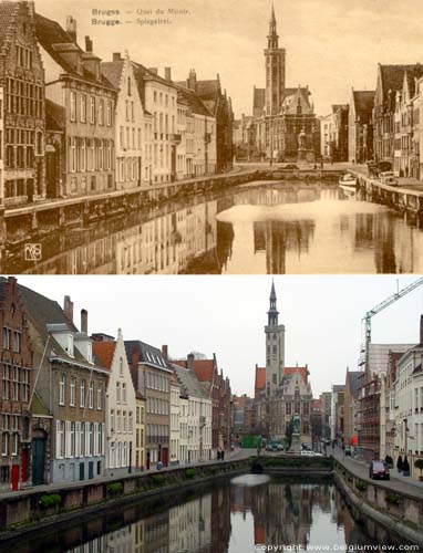 Poortersloge BRUGGE / BELGIË Boven een postkaart van rond 1900 met daaronder de situatie in 2002.