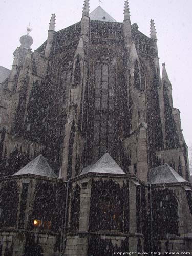 Collegiale Sint-Jacobuskerk LIEGE 1 in LUIK / BELGI Koor met straalkapellen in de sneeuw