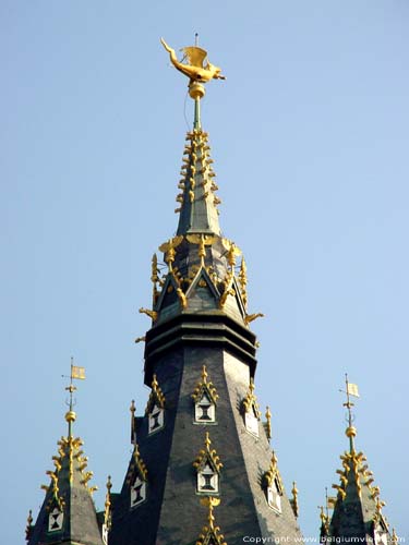 Belfort en lakenhalle GENT foto De draak die de torenspits bekroont, bewaakt de stad.