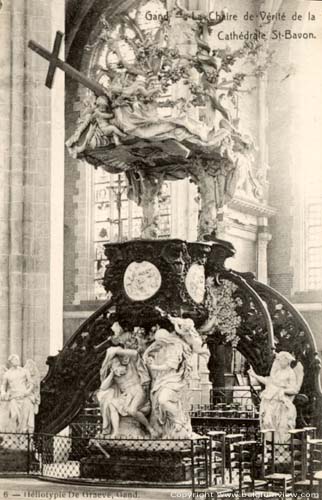 Sint-Baafskathedraal GENT / BELGI Monumentale rococopreekstoel van Laurent Delvaux (1745) op foto van rond 1900