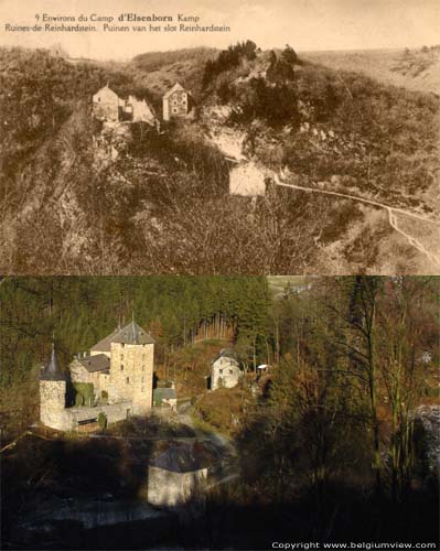 Reinhardstein  te Waimes (Ovifat) BUTGENBACH foto Vergelijking begin 1900 en nieuwjaar 2004.  Een echte goede vergelijking was niet mogelijk wegens de begroeiing.