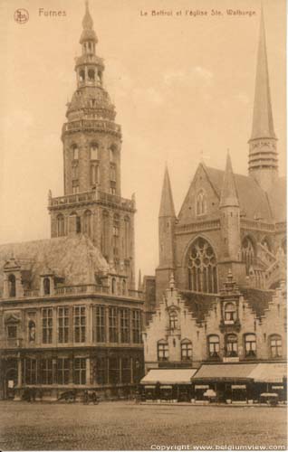 Sint-Walburgakerk VEURNE foto Oude postkaart.