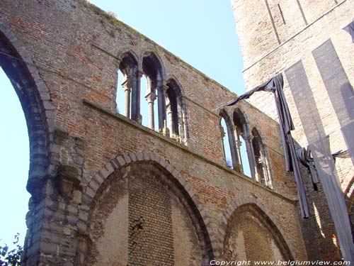 Onze-Lieve-Vrouwekerk DAMME foto Vroeggotisch middenschip, nu vervallen tot ruïne.