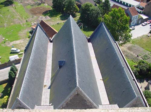 Onze-Lieve-Vrouwekerk DAMME foto Zicht vanop de toren over het dak de driebeukige hallenkerk.