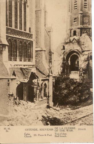 Sint-Petrus-en-Pauluskerk OOSTENDE foto Oorslogsschade 1914-1918