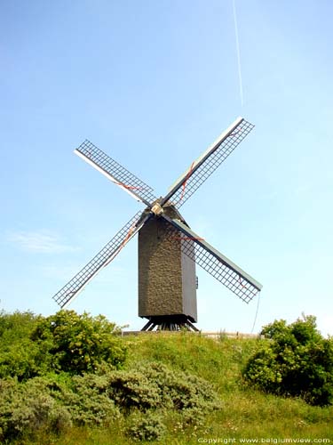 Zuid Duinenmolen of Zuid-abdijmolen KOKSIJDE / BELGI Houten standerdmolen op teerlingen