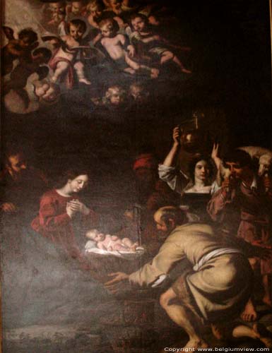 Sint-Bartholomeuskerk GERAARDSBERGEN foto Het schilderij 'De Aanbidding van de Herders' wordt toegeschreven aan Abraham Jansens.