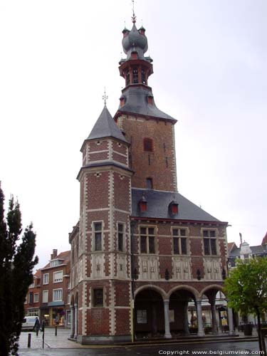 Belfort en halle TIELT foto Overzicht met vooraan de traptoren.