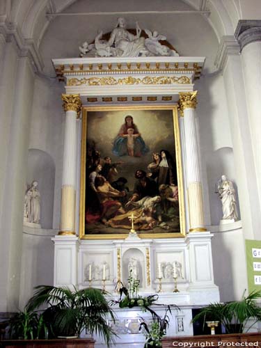 Sint-Kristoffelkerk EVERGEM foto Onze-Lieve-Vrouw met Kind en Pestheiligen verschijnen aan de pestlijders door Jozef Pauwels 