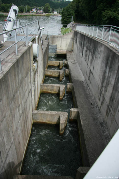 Sluis, stuw en vistrap op Maas HASTIERE-PAR-DELA in HASTIERE / BELGI 