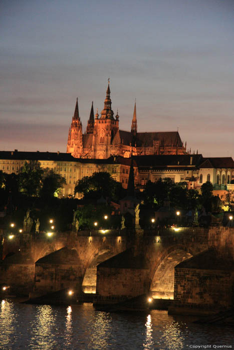 View on Charles Bridge and Cathedral Pragues in PRAGUES / Czech Republic 