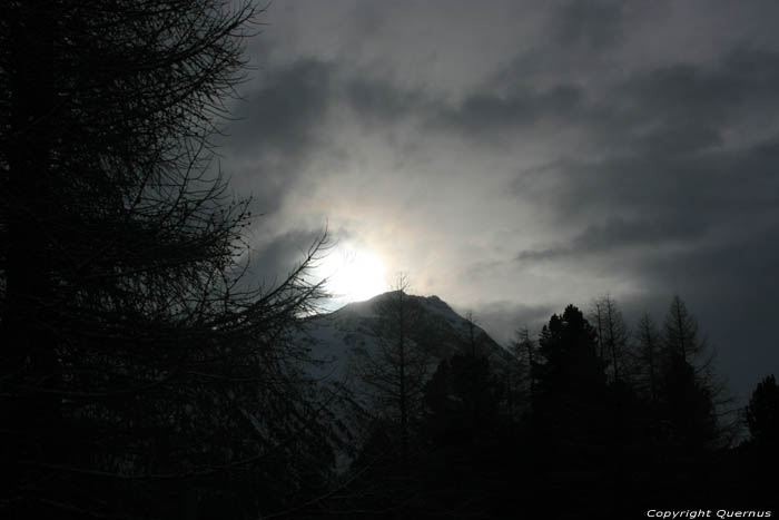 Zonsondergang op camping Morteratsch Pontresina / Zwitserland 