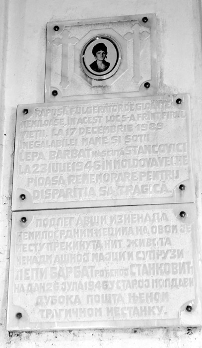 Plaque Mmoriale pour Lepa Barbat - Stancovici Timisoara / Roumanie 