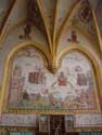 Sint-Genovevakerk (Zepperen) SINT-TRUIDEN / BELGIË: Muurschildering van rond 1500 dat het Laatste Oordeel voorstelt.