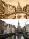 Poortersloge BRUGGE / BELGIË: Boven een postkaart van rond 1900 met daaronder de situatie in 2002.